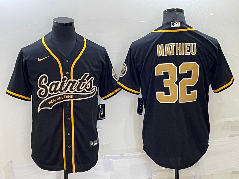 Men's New Orleans Saints #32 Tyrann Mathieu Black Cool Base Stitched Baseball Jersey Men's New Orleans Saints #32 Tyrann Mathieu Black Cool Base Stitched Baseball Jersey